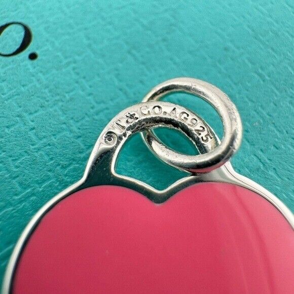 Retired Return to Tiffany  & Co. Hot Pink Enamel Heart Charm Sterling Silver
