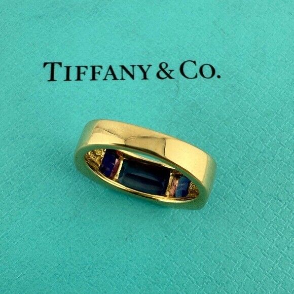 Vintage Tiffany & Co. Baguette Three-stone Ring Amethyst in 18k Yellow Gold 7g
