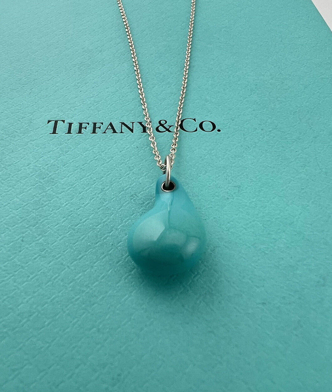 RARE Tiffany & Co. Turquoise Teardrop 16" Sterling Silver Necklace, Elsa Peretti