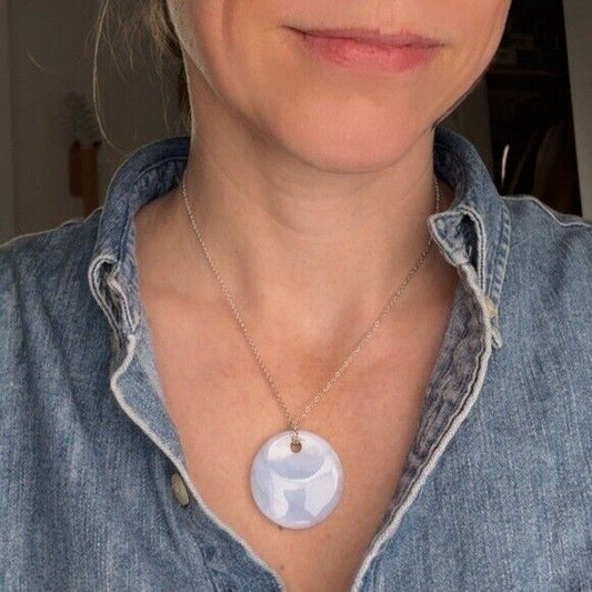 RARE Tiffany & Co. 35mm Blue Lace Agate Disc Mesh Necklace Elsa Peretti