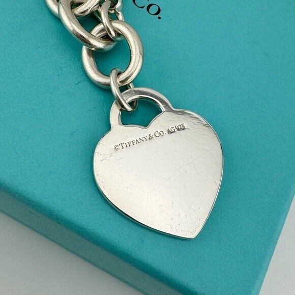 RARE Tiffany & Co. Sterling Silver Large Diamond Heart Tag Bracelet