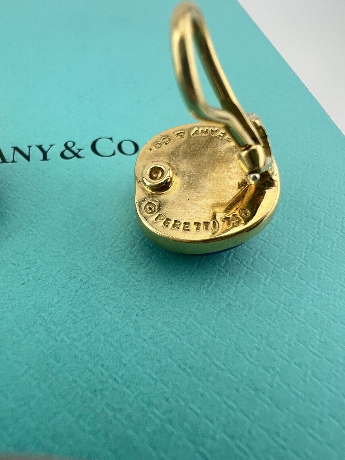 Vtg. Tiffany & Co Elsa Peretti 18k Gold Lapis Lazuli Nugget Clip Earrings 14g