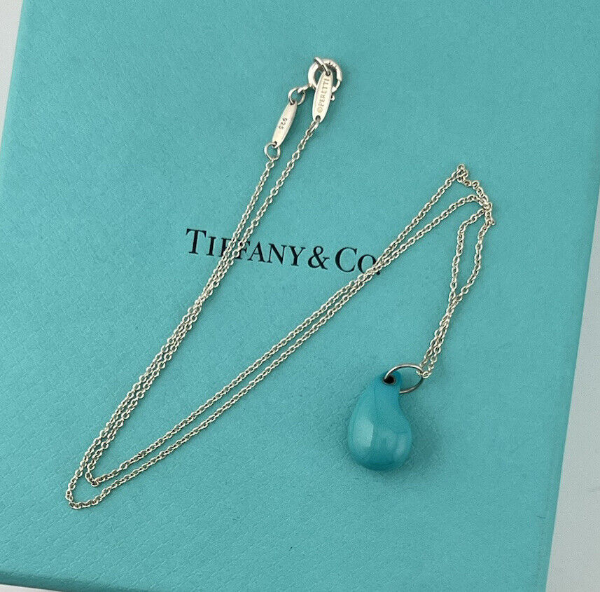 RARE Tiffany & Co. Turquoise Teardrop 16" Sterling Silver Necklace, Elsa Peretti