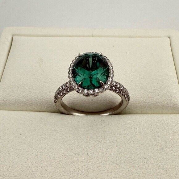 Tiffany & Co. Tourmaline Diamond Cocktail Ring Platinum Size 5.75