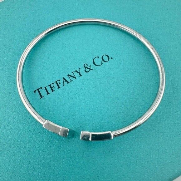 Tiffany & Co. 18k Ruby Tiffany T Square Bracelet Bangle in White Gold