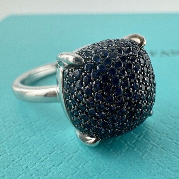 RARE Tiffany & Co. Blue Sapphire Sugar Stack Ring 18k White Gold