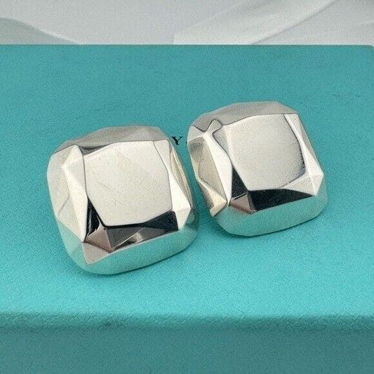 Vtg. Tiffany & Co. Elsa Peretti HUGE Faceted Square Earrings Sterling Silver