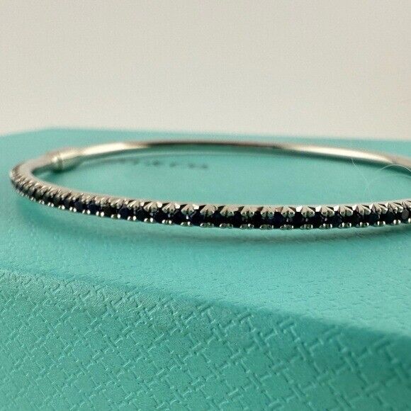 Tiffany & Co. 18k Blue Sapphire Metro Hinged Bangle White Gold