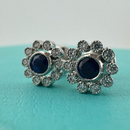 RARE Tiffany & Co. Sapphire & Diamond Platinum Flower Earrings