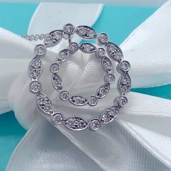 RARE Tiffany & Co Double Circle Jazz Swing Diamond Necklace Platinum .60 TCW