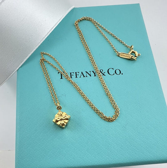 RARE Tiffany & Co. Mini Gift Box Necklace in 18k Yellow Gold 16.5"