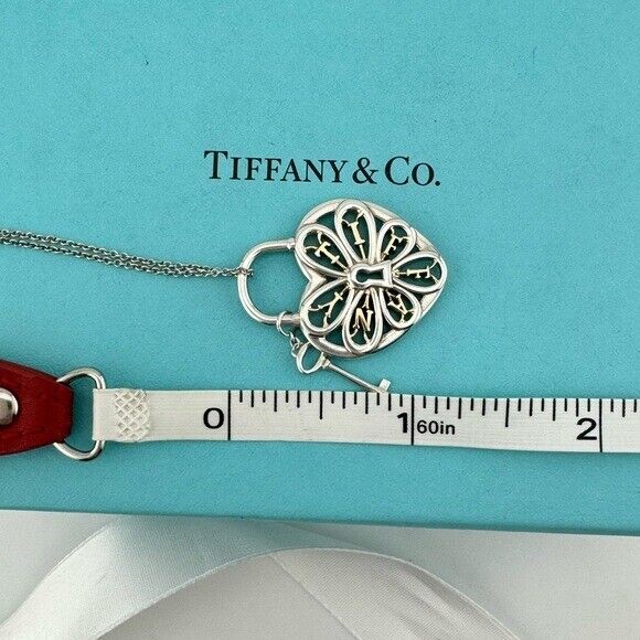 RARE Tiffany & Co. Two-Tone Filigree Heart Necklace 18k and Sterling Silver