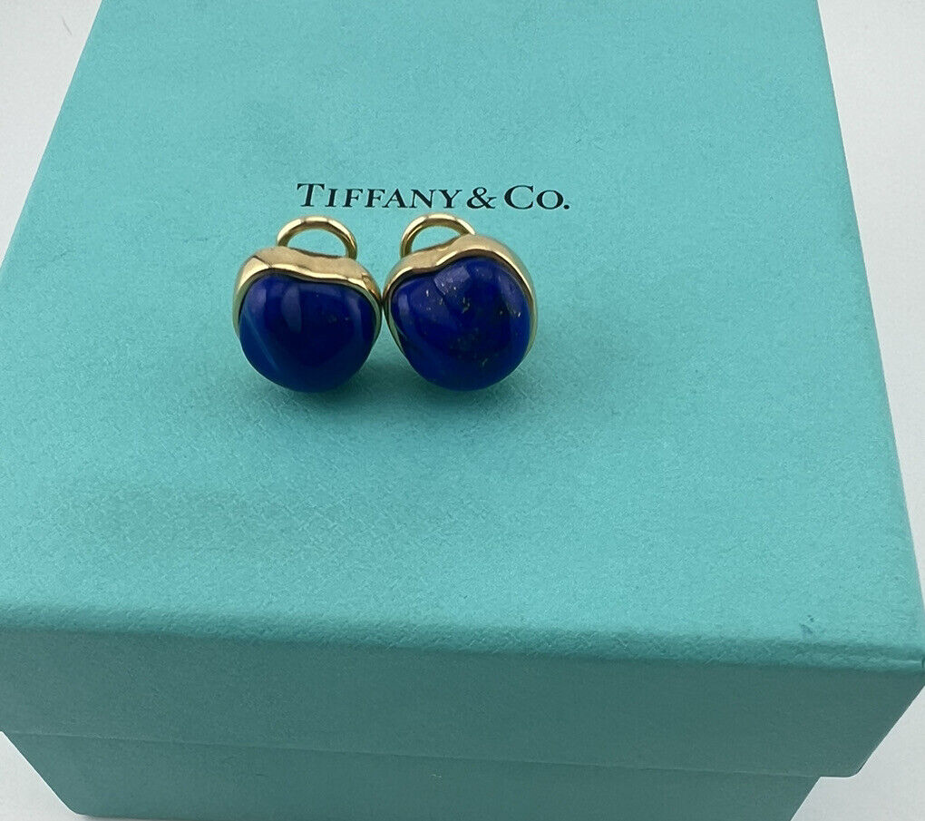 Vtg. Tiffany & Co Elsa Peretti 18k Gold Lapis Lazuli Nugget Clip Earrings 14g