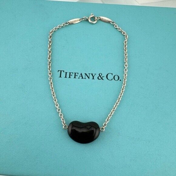 RARE Tiffany & Co. Black Jade Bean Bracelet Sterling Silver by Elsa Peretti