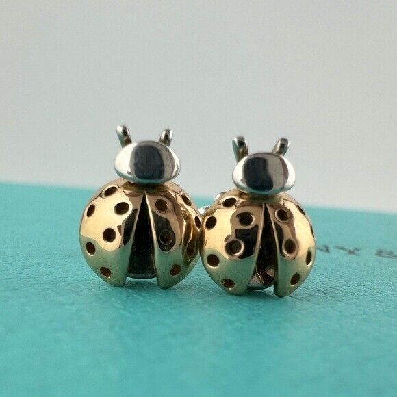RARE Tiffany & Co. Love Bug Ladybug Earrings in 18k Rose Gold and Silver