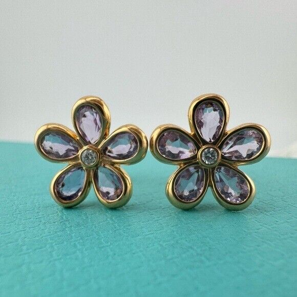 RARE Tiffany & Co. 18k Amethyst Diamond Garden Flower Earrings Yellow Gold