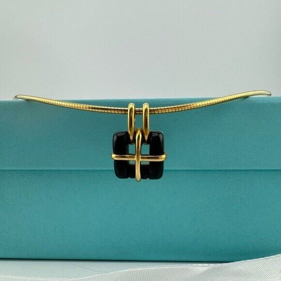 Vintage Tiffany & Co. Biscayne 18k Jade Pendant Necklace on 16" Omega Chain