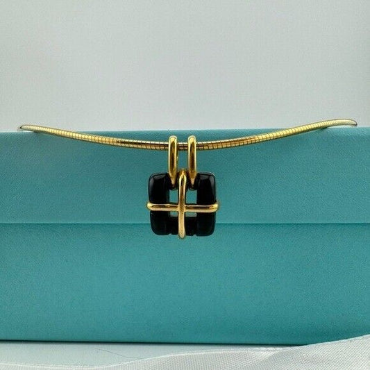Vintage Tiffany & Co. Biscayne 18k Jade Pendant Necklace on 16" Omega Chain