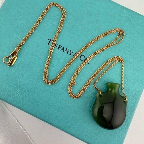 Tiffany & Co. 18k Elsa Peretti Bottle Green Jade Pendant in Yellow Gold