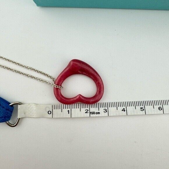 RARE Tiffany & Co. 27mm Pink Rhodonite Open Heart Pendant Necklace 18"