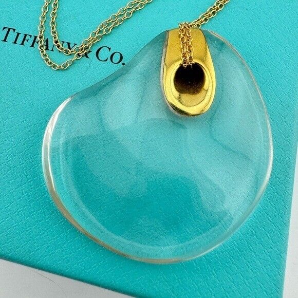 Vtg. Tiffany & Co. 18k Elsa Peretti Freeform Rock Crystal Pendant Necklace