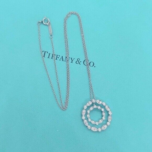 RARE Tiffany & Co Double Circle Jazz Swing Diamond Necklace Platinum .60 TCW