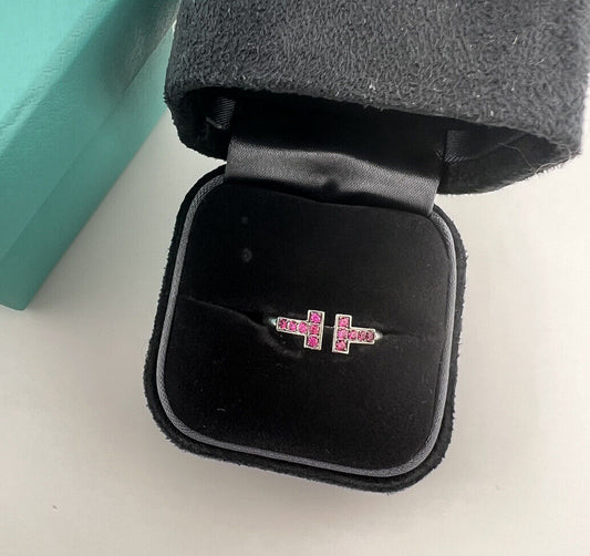 Tiffany & Co. Ruby T Wire Ring 18k White Gold Retired