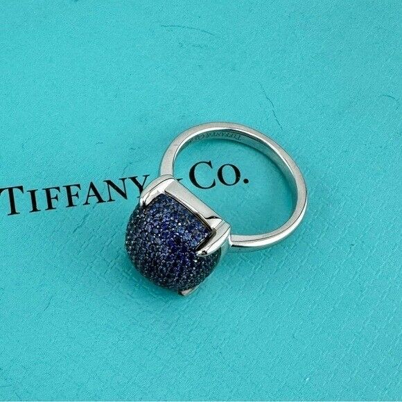 RARE Tiffany & Co. Blue Sapphire Sugar Stack Ring 18k White Gold