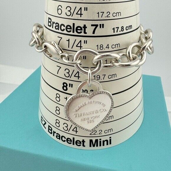 RARE Tiffany & Co. Sterling Silver Large Diamond Heart Tag Bracelet