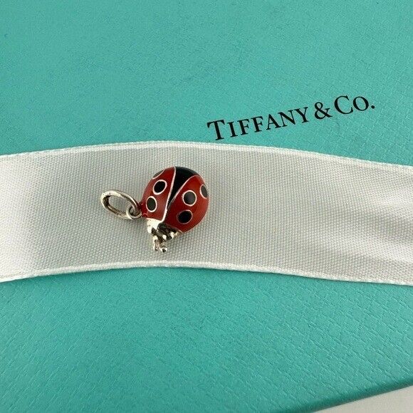 Retired Tiffany & Co. Red Lady Bug Charm Pendant Sterling Silver Enamel