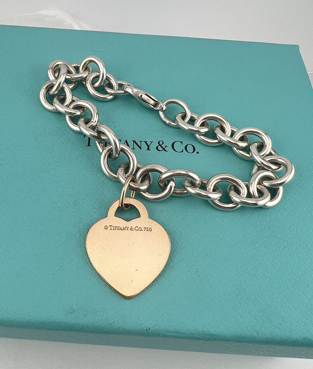 RARE Two Tone Return to Tiffany & Co. Bracelet 18k Rose Gold Sterling Silver