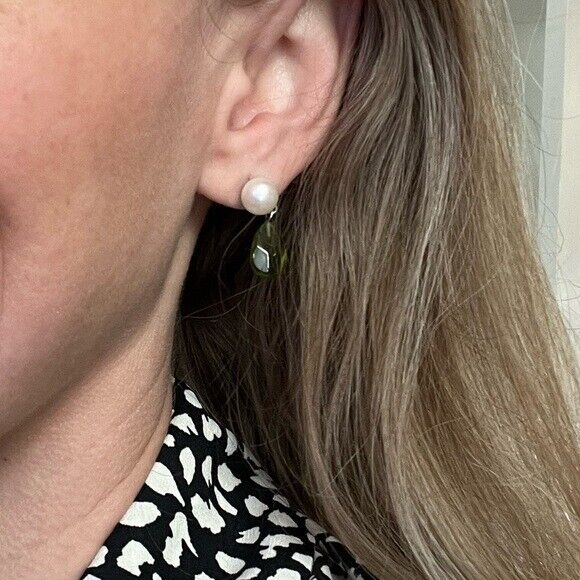 Tiffany & Co. Freshwater Cultured Pearl and Peridot Drop Earrings 18k White Gold