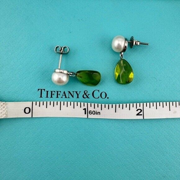 Tiffany & Co. Freshwater Cultured Pearl and Peridot Drop Earrings 18k White Gold