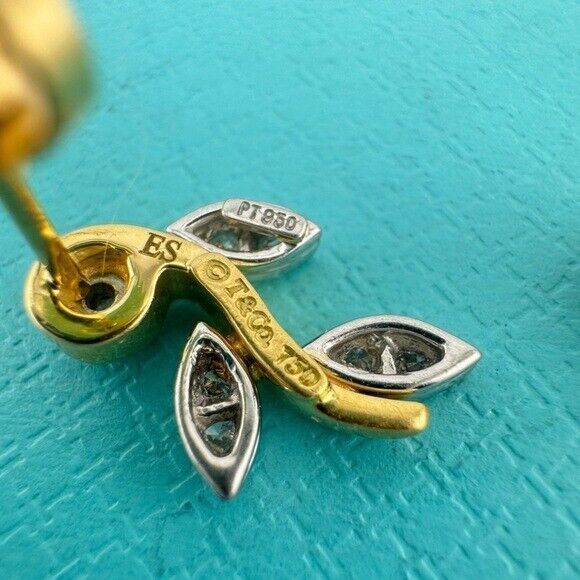 Vintage RARE Tiffany & Co. Vine Garland Earrings Platinum Yellow Gold