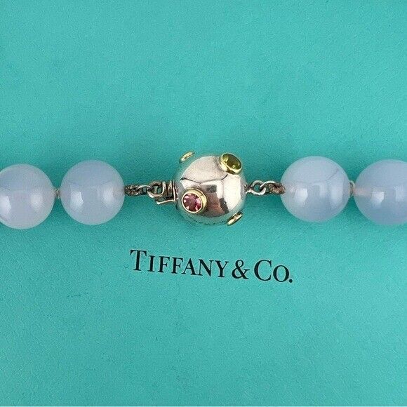 RARE Tiffany & Co. Etoile Blue Chalcedony Gemstone Necklace 18"