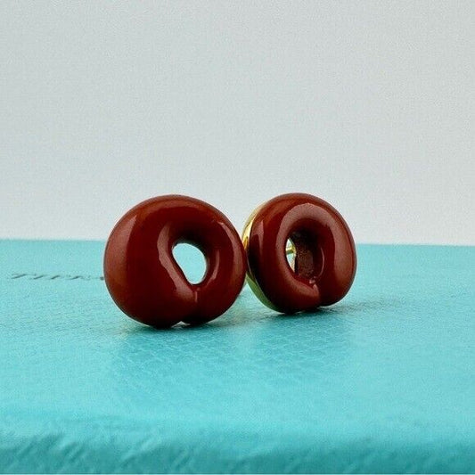 RARE Vintage Tiffany & Co. Jasper Eternal Circle Earrings 18k Yellow Gold
