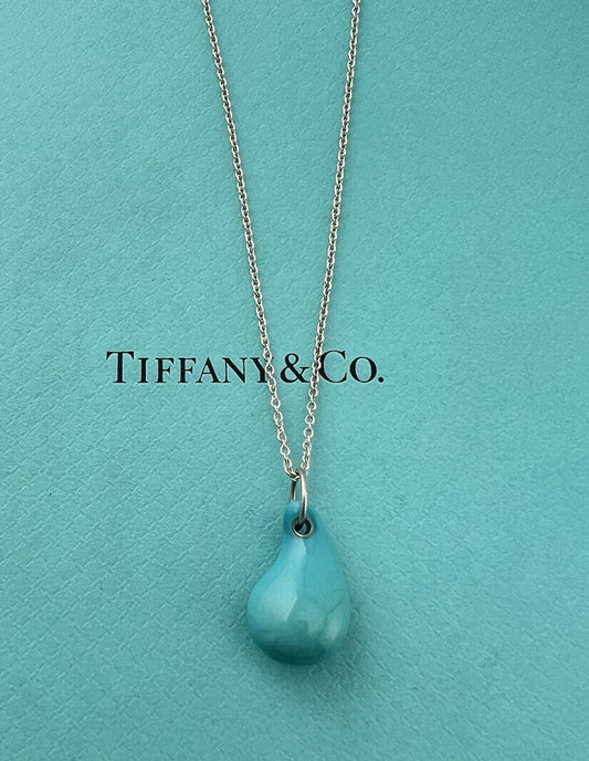 RARE Tiffany & Co. Turquoise Teardrop 16" Sterling Silver Necklace, Elsa Peretti