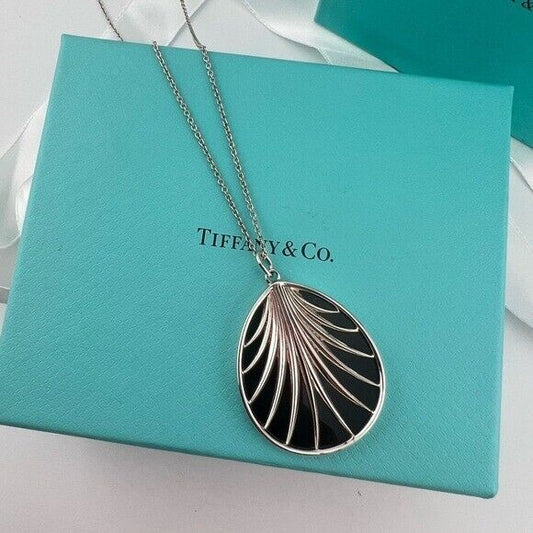 RARE Tiffany & Co. Onyx Villa Paloma Pendant Necklace 30” Sterling Silver