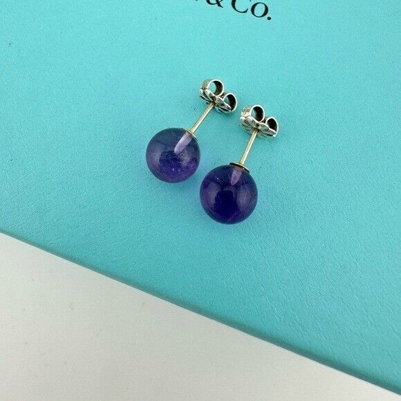 RARE Tiffany & Co. 8mm Amethyst Bead Earrings Sterling Silver