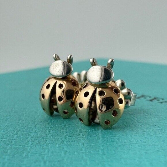 RARE Tiffany & Co. Love Bug Ladybug Earrings in 18k Rose Gold and Silver