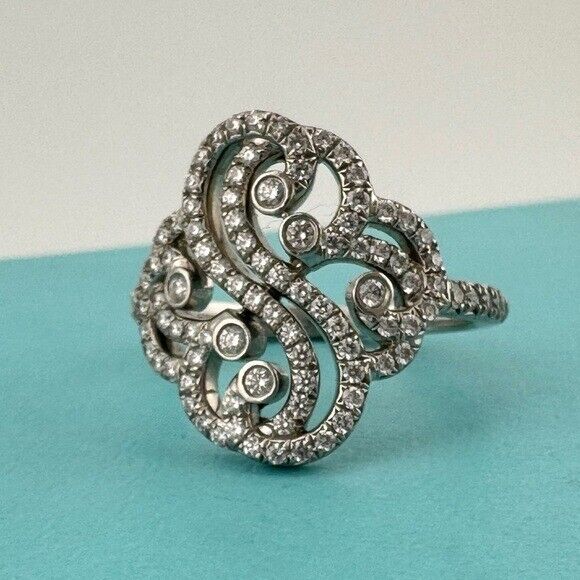 Tiffany & Co. Diamond Enchant Heart Ring Platinum Size 5.75
