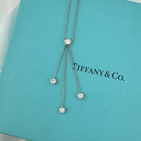 RARE Tiffany & Co. Platinum Triple Diamond Drop Lavalier Necklace 16"