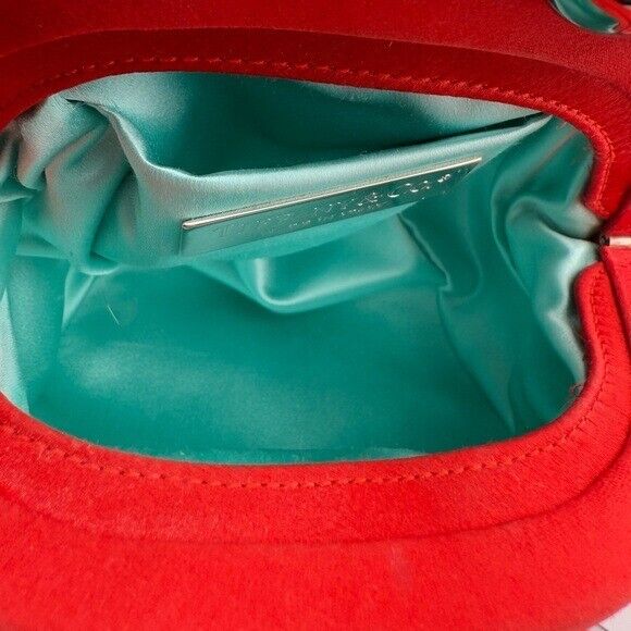 RARE Tiffany & Co. Red Satin Handbag with Silver Ball Bracelet Handle Strap