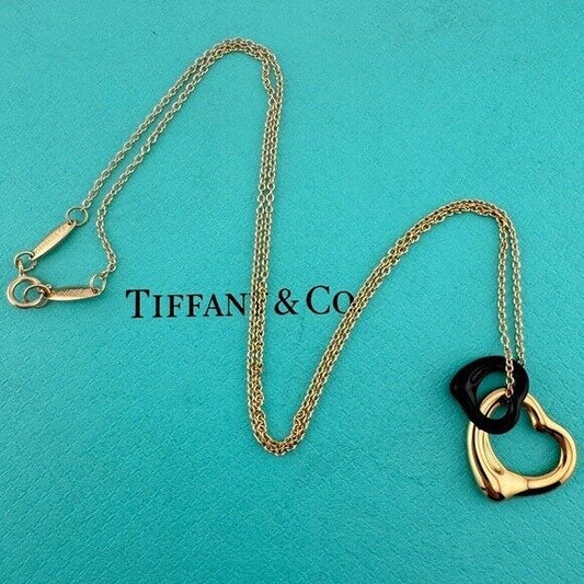 Tiffany & Co. 18K Rose Gold Black Jade Open Heart Necklace 16"