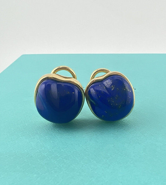 Vtg. Tiffany & Co Elsa Peretti 18k Gold Lapis Lazuli Nugget Clip Earrings 14g