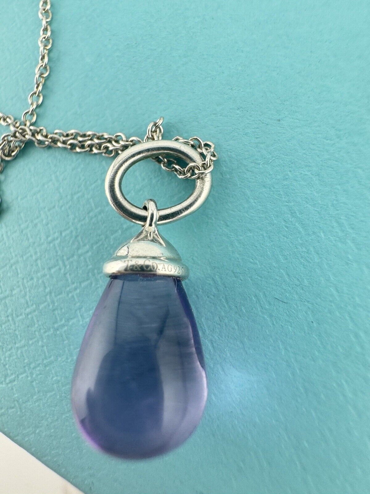 RARE Tiffany & Co. 5 Carat Amethyst Pendant Necklace 18" Sterling Silver