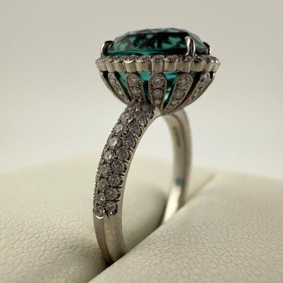 Tiffany & Co. Tourmaline Diamond Cocktail Ring Platinum Size 5.75