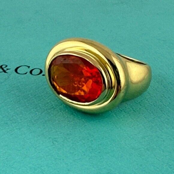 Vintage Tiffany & Co. 18k Fire Opal Cocktail Ring Paloma Picasso Yellow Gold