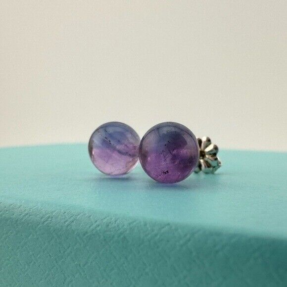 RARE Tiffany & Co. 8mm Amethyst Bead Earrings Sterling Silver
