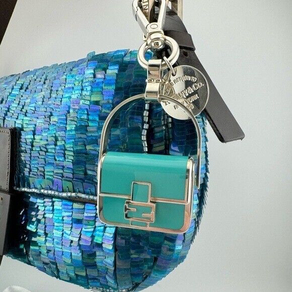 RARE Tiffany x FENDI Pico Baguette Charm in Silver Tiffany Blue Enamel Finish